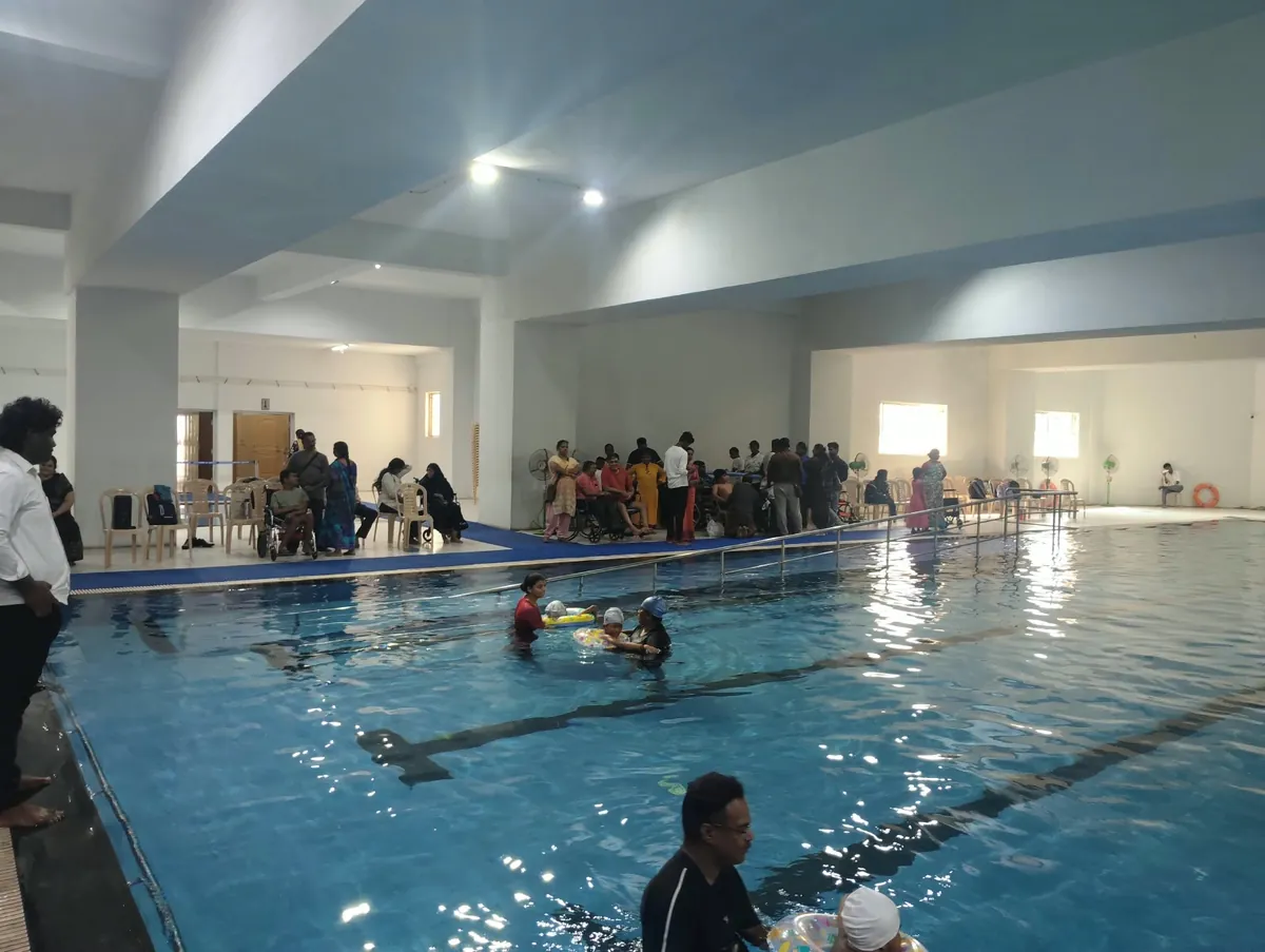 The indoor swimming pool at Nehru Stadium during the hydrotherapy camp